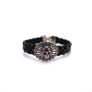 King Baby Small Skull Black Braided Leather Bracelet Hook Clasp .925 USA